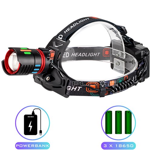 Ліхтарик налобний №CT012-3Q-TG (3x18650) Power Bank