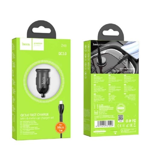 АЗП HOCO Z43 QC3.0 (1 USB/18W) + кабель Micro