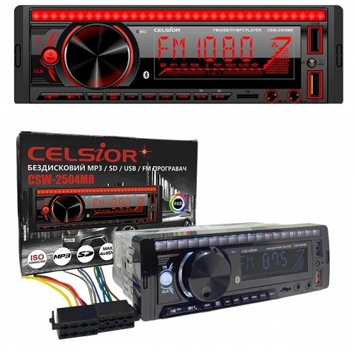 Автомагнітола Celsior CSW-2504MR 1DIN/MP3/SD/USB/BL/FM/RGB підсвічування/фіксована панель/пульт/4*45вт