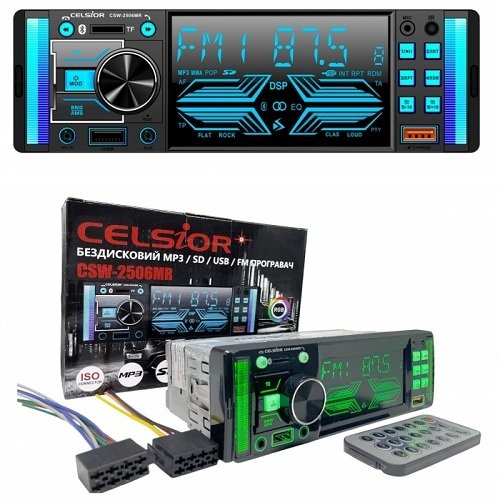 Автомагнітола Celsior CSW-2506MR 1DIN/MP3/SD/USB/BL/FM/RGB підсвічування/фіксована панель/пульт/4*45вт