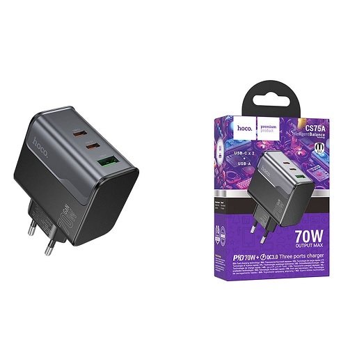 МЗП HOCO CS75A PD70W+ QC3.0 (1USB/2Type-C) без кабелю