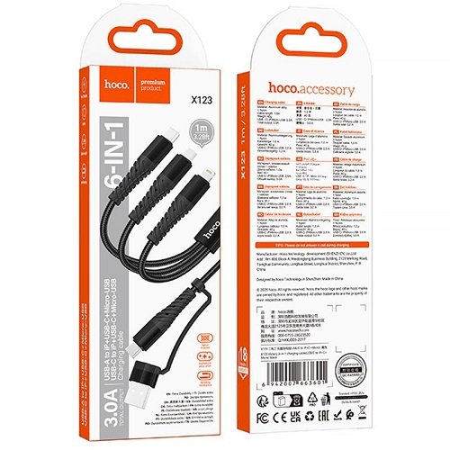 Кабель 3 в 1 HOCO X123 (Lighting+MicroUSB+Tipe C) 1 м
