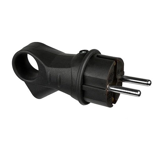 Вилка ERKA 4003-1 Каучук з ручкою Чорна 16А З/З