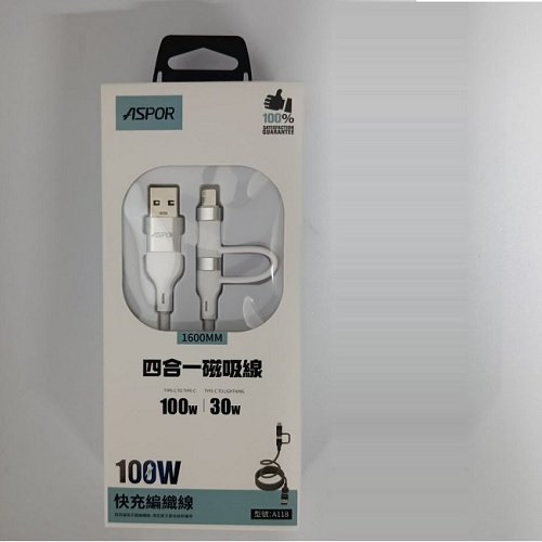 Кабель 2 в 1 ASPOR A118 (USB + Lighting/Type-C) 30W/100W 1.6 м