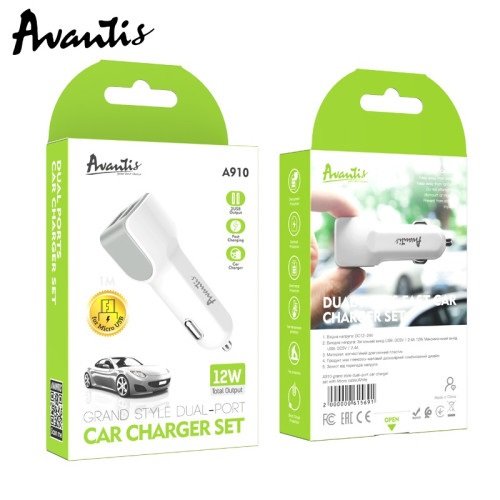 АЗП AVANTIS A910 2USB/2.4A + кабель microUSB