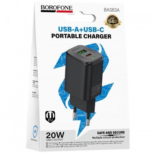 МЗП BOROFONE BAS83A PD20W + QC3.0 (1USB/1Type-C/3A) без кабелю