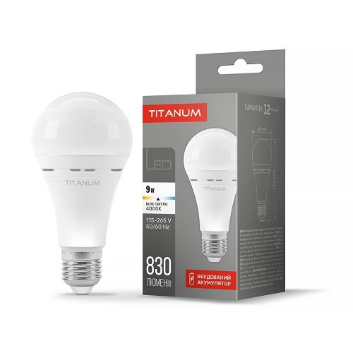LED лампа акумуляторна TITANUM A68 9W E27 4000K 220V () 28621