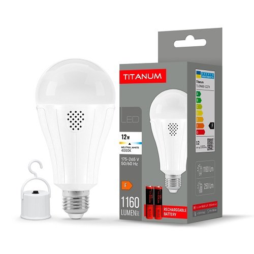 LED лампа акумуляторна TITANUM A80 12W E27 4000K 230V () 29152