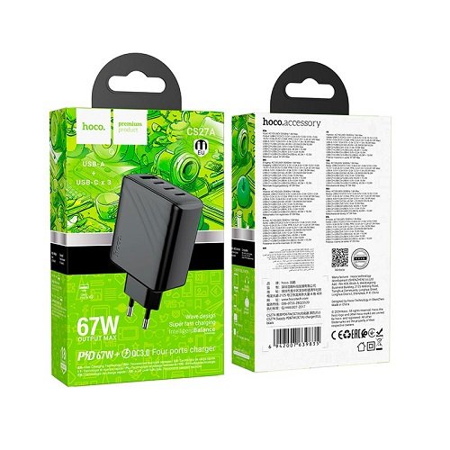 МЗП HOCO CS27A PD67W+ QC3.0 (1USB/3Type-C) без кабелю