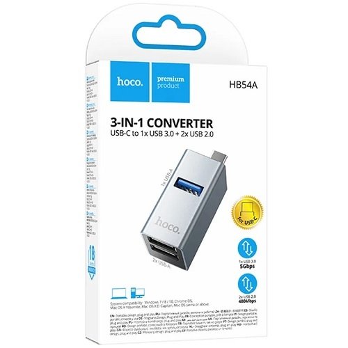 Хаб USB HOCO № HB54A 3в1 (Type-C to USB2.0*2+USB3.0)