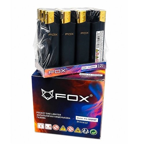 Запальнички П'єзо FOX FX-189 RBP Чорна гума (24шт/уп) клапан