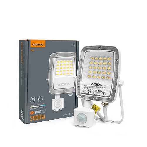 Прожектор VIDEX F5 20W 3000-5000-6500K з датчиком руху 230V White (VL-F5-020CW-S) (29260) (0431)