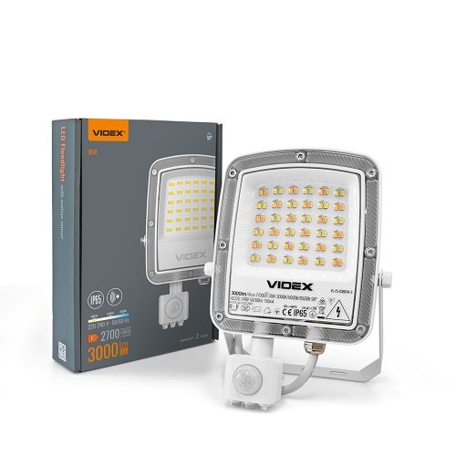 Прожектор VIDEX F5 30W 3000-5000-6500K з датчиком руху 230V White (VL-F5-030CW-S) (29261) (0592)